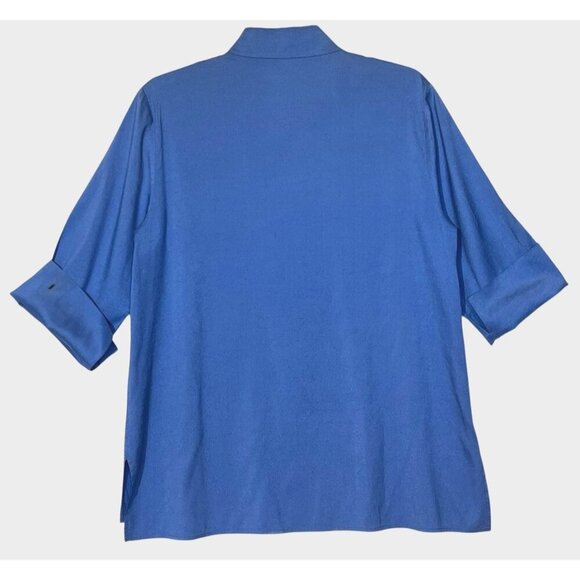 New Eileen Fisher Blue 100% Silk Button Oversized Shirt Blouse Top - Picture 2 of 10